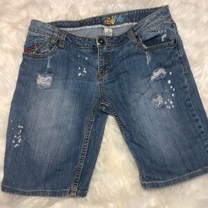 VINTAGE Mudd Bermuda Shorts  Distressed Splatter Paint & colorful women’s Sz 9